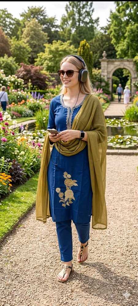 Blue Color With Flower Print Cotton Suit