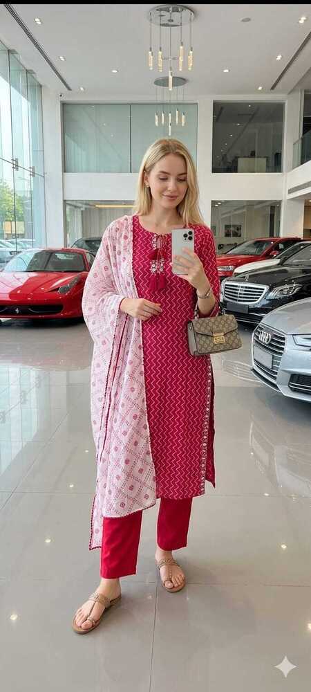 Pink Color Printed Cotton Suit