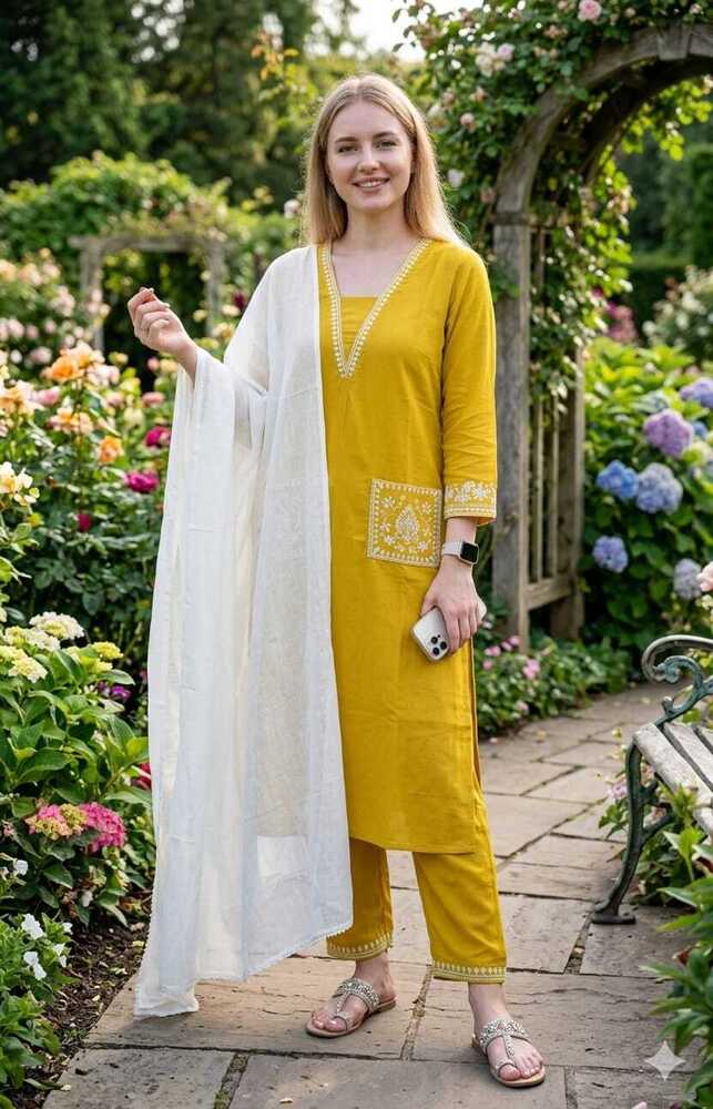 Yellow Color Cotton Suit