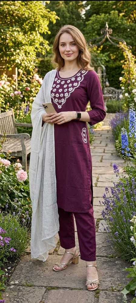 Wine Color Cotton Suit - Ethnic Region: Indian