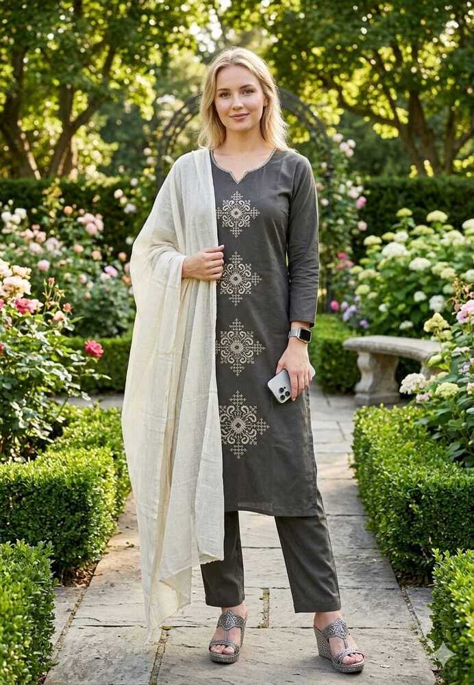 Grey Color Cotton Suit