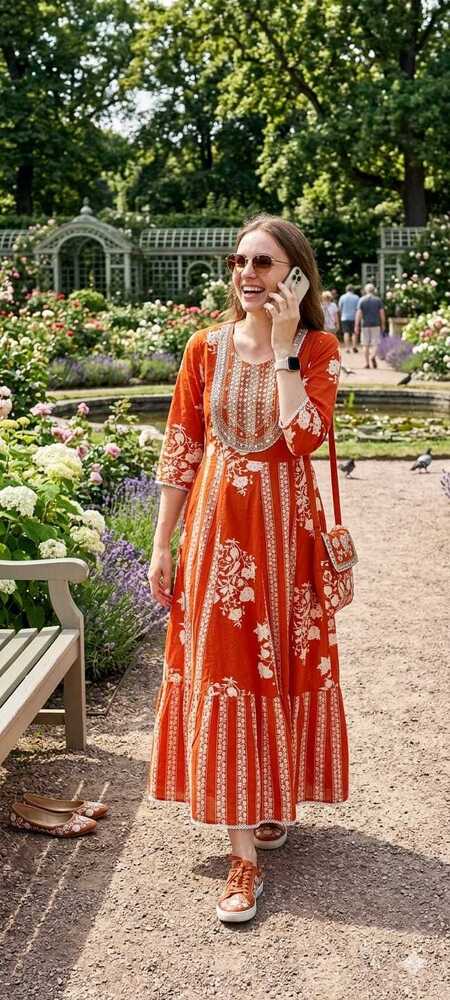 Printed Rayon One Piece Gown - Bust Size: Adjustable As Per Size Selected