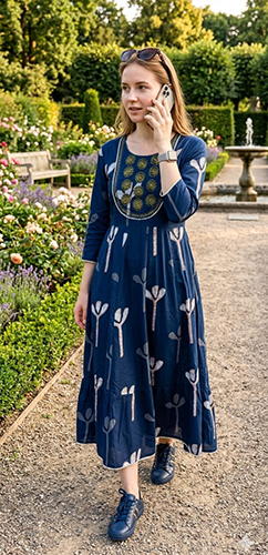 Blue Color Rayon One Piece Gown - Bust Size: Varies With Size