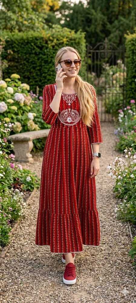Mehroon Color Rayon One Piece Gown - Bust Size: Up To 40 Inches (Approx)