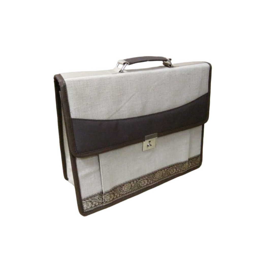Jute Laptop Bag With A Brown Trim