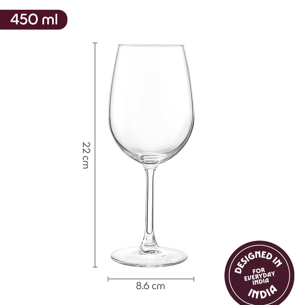 Borosil 450ml x 2pc Opera Wine Glass Set | Wine Glasses for Red & White Wine, Cocktails & Mocktails | Elegant Glassware for Home, Parties & Gifting BGFGSD00005 