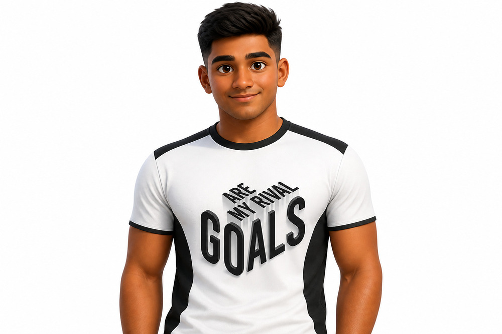 White Black Mens T-Shirt - Cotton Blend, Multiple Sizes, Round Neck | Ribbed Neckline, Contrast Side Panels, Front Text Print