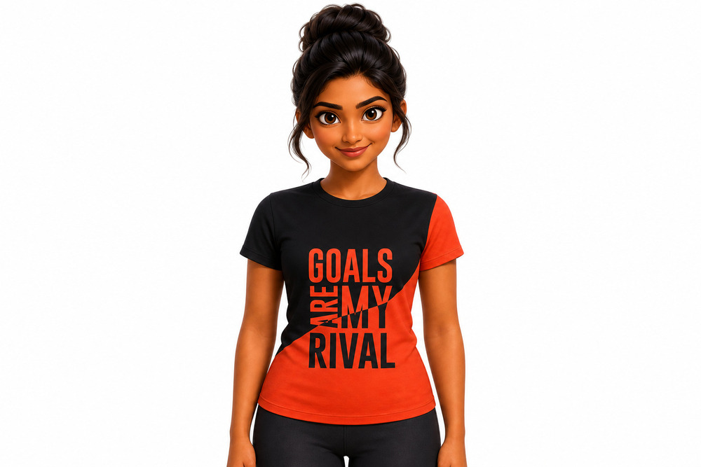 Red And Black Color Combination Ladies T-Shirt