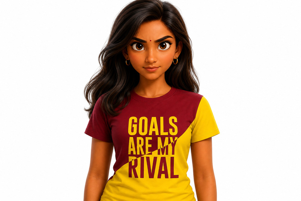 Maroon And Yellow Ladie T-Shirt - Cotton Blend, Multiple Sizes, Colorblock Design | Front Print, Slight Stretch, Crew Neck