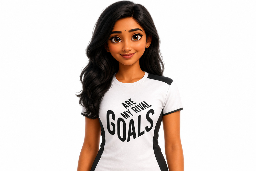 Customized White And Black Ladies T-Shirt - Cotton Blend, Multiple Sizes | Slim Fit, Digital Print "Are My Real Goals"