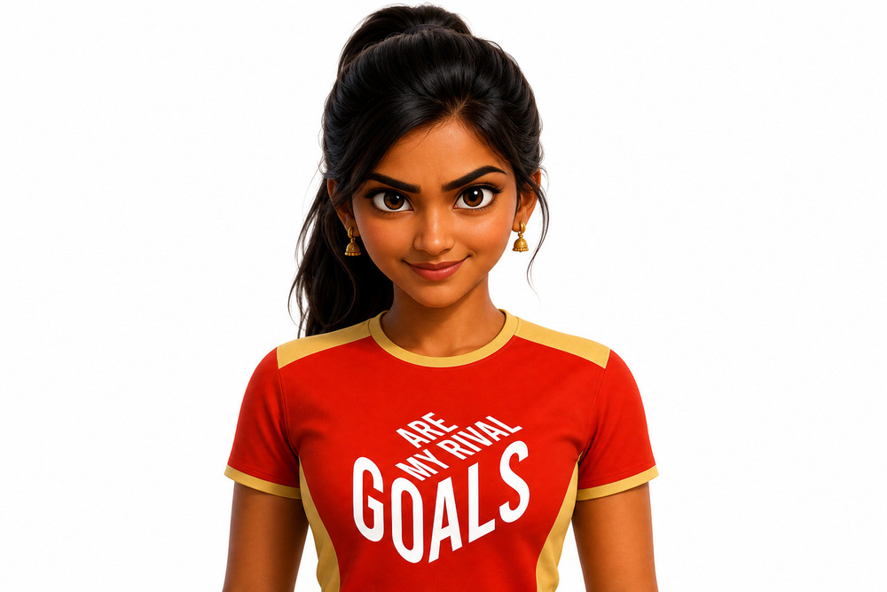Red And Gold Ladies T-Shirt - Cotton Blend, Multiple Sizes, Round Neck | Stretchable Fabric, Motivational Text Print, Contrast Panels
