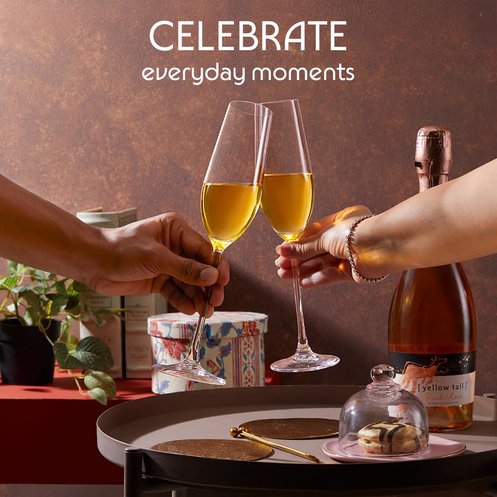 Borosil 190ml x 2pc Opera Champagne Glass Set | Flute for Champagne, Sparkling Wine, Prosecco & Cocktails | Elegant Glassware for Celebrations & Gifting BGFGSD00007 
