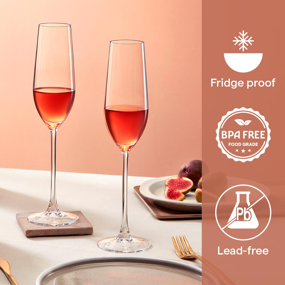 Borosil 190ml x 2pc Opera Champagne Glass Set | Flute for Champagne, Sparkling Wine, Prosecco & Cocktails | Elegant Glassware for Celebrations & Gifting BGFGSD00007 
