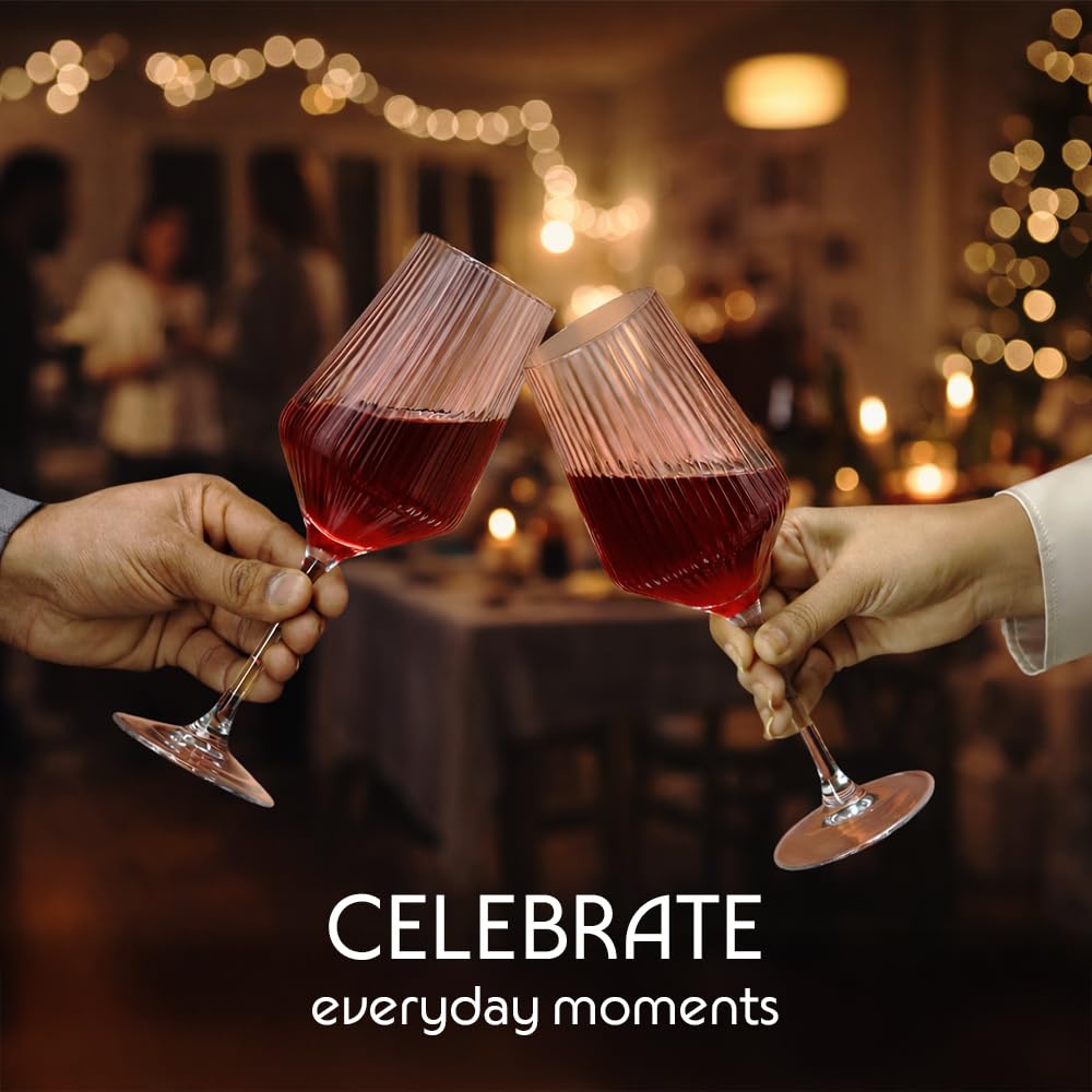 Borosil 400ml x 2pc Diamond Wine Glass Set | Wine Glasses for Red & White Wine, Cocktails & Mocktails | Elegant Glassware for Home, Parties & Gifting BGFGSD00001