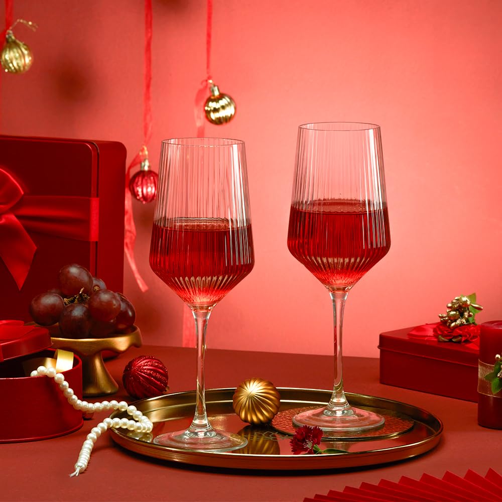 Borosil 400ml x 2pc Diamond Wine Glass Set | Wine Glasses for Red & White Wine, Cocktails & Mocktails | Elegant Glassware for Home, Parties & Gifting BGFGSD00001
