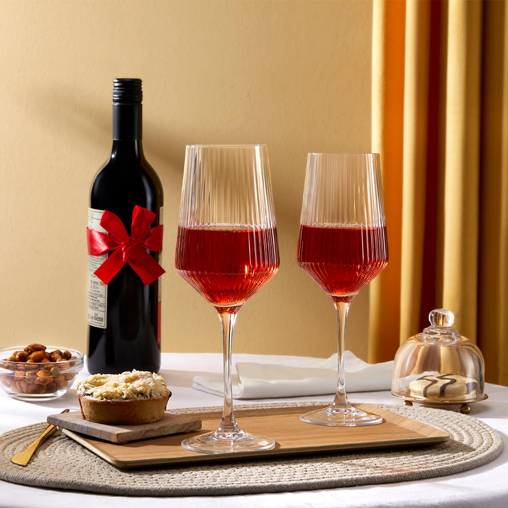 Borosil 400ml x 2pc Diamond Wine Glass Set | Wine Glasses for Red & White Wine, Cocktails & Mocktails | Elegant Glassware for Home, Parties & Gifting BGFGSD00001