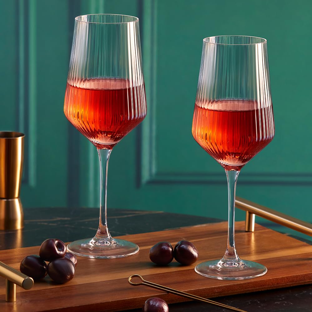 Borosil 400ml x 2pc Diamond Wine Glass Set | Wine Glasses for Red & White Wine, Cocktails & Mocktails | Elegant Glassware for Home, Parties & Gifting BGFGSD00001