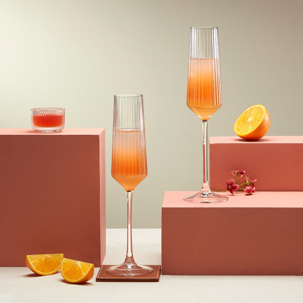 Borosil 190ml x 2pc Diamond Champagne Glass Set | Flute for Champagne, Sparkling Wine, Prosecco & Cocktails | Elegant Glassware for Celebrations & Gifting BGFGSD00002