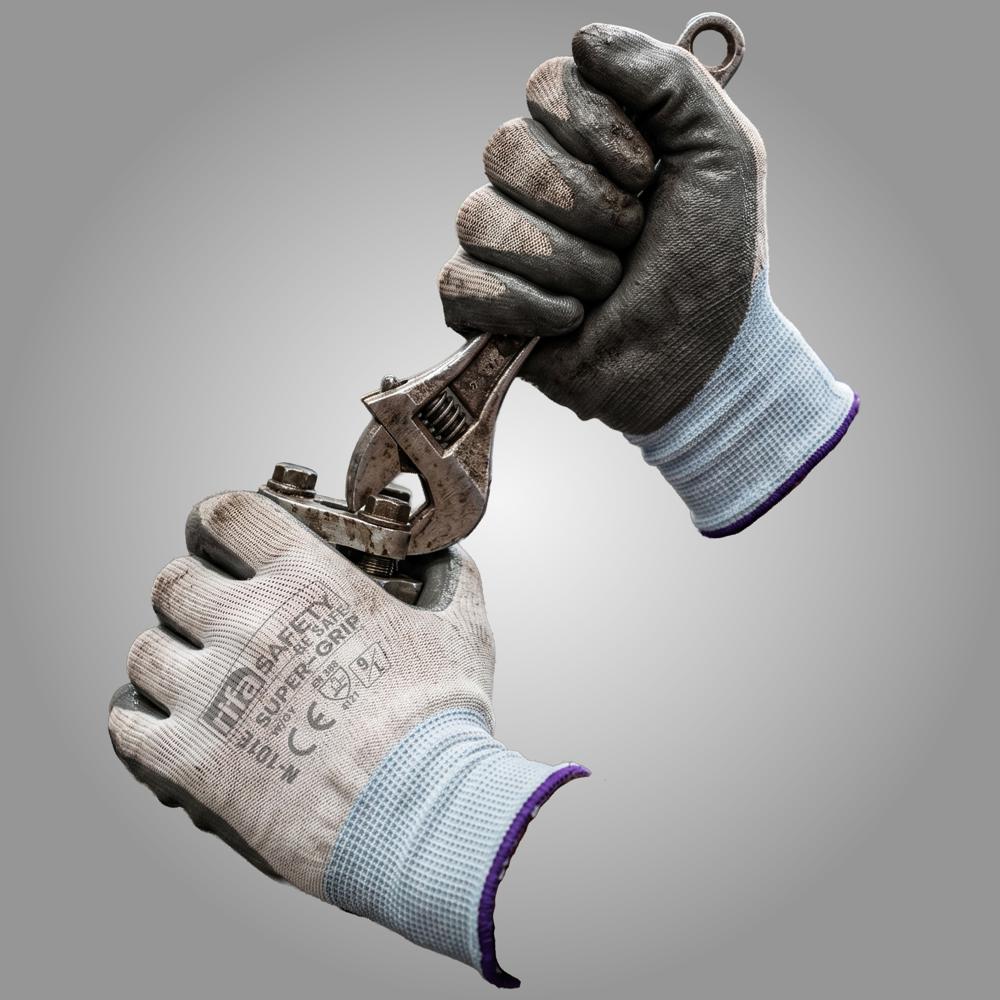 N101E Super Grip Grey/White Nitrile Coated Gloves