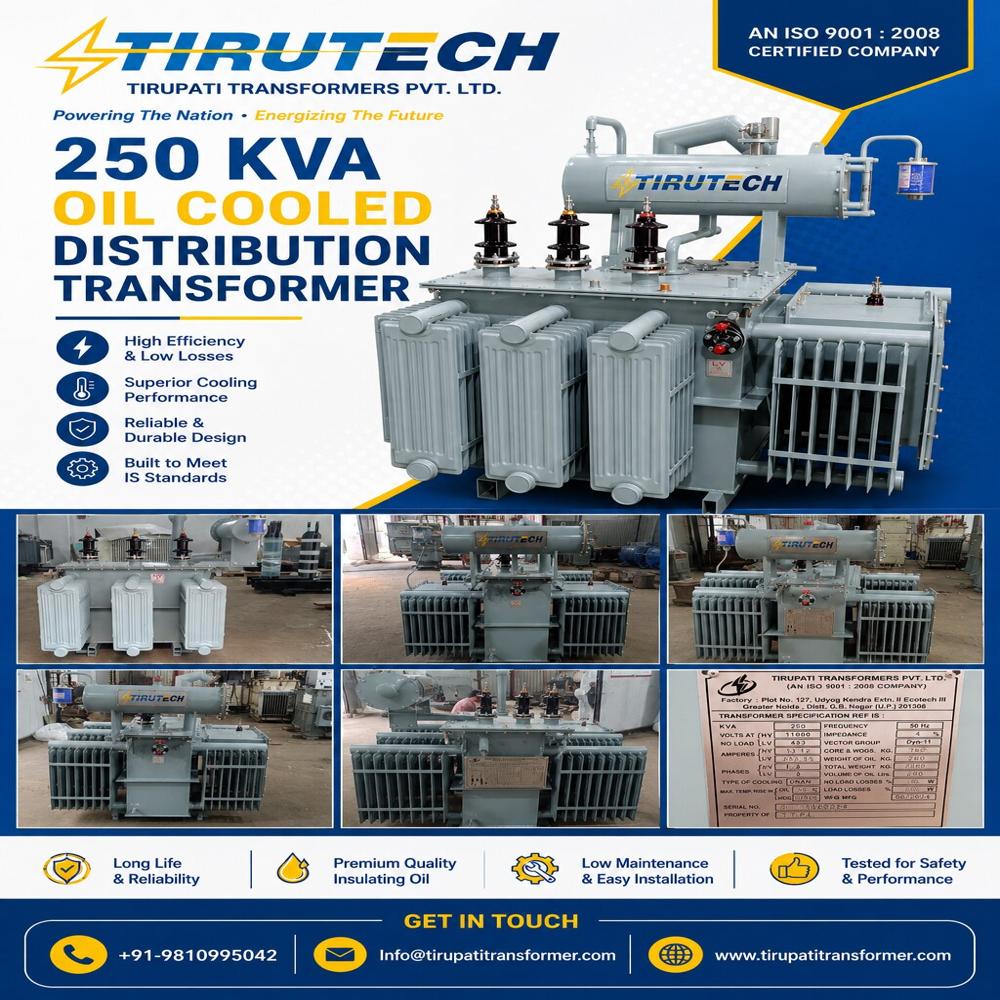 250 kVA Oil Cooled Distribution Transformer Manufacturer Gurgaon