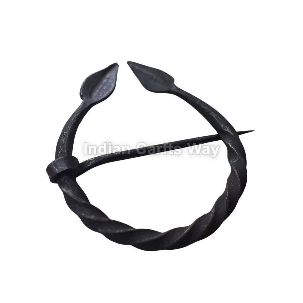Hand Forged Medieval Iron Leaf Design Brooch 