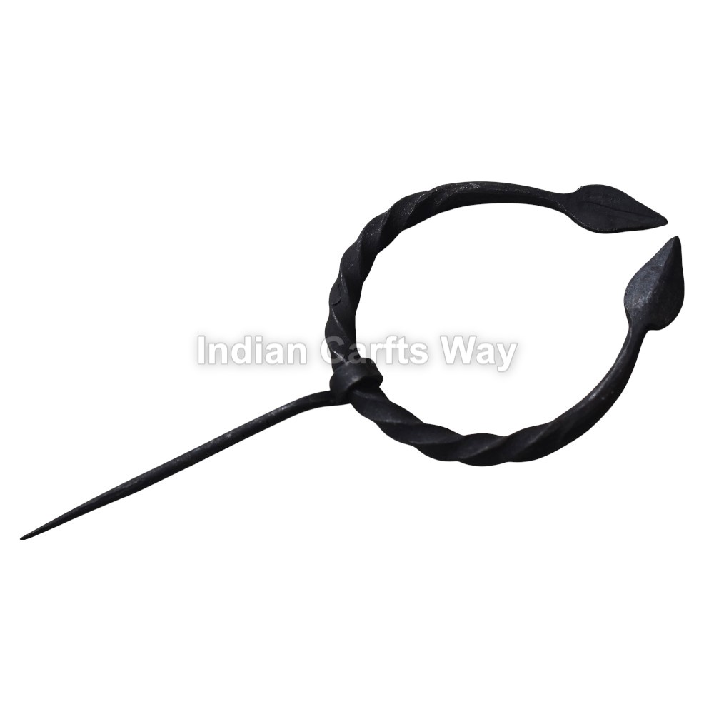 Hand Forged Medieval Iron Leaf Design Brooch 