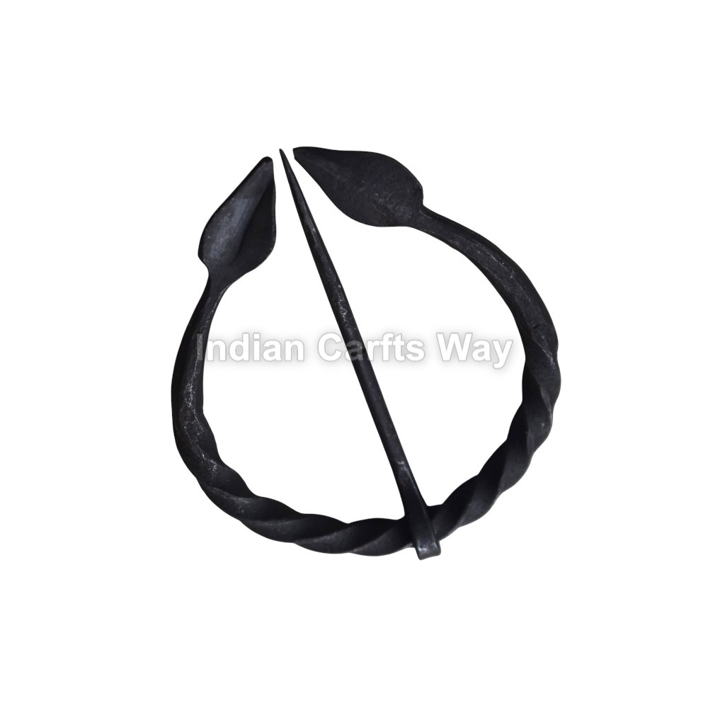 Hand Forged Medieval Iron Leaf Design Brooch 