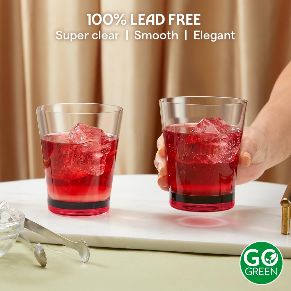 Borosil 250ml x 2pc Orra Red Glass Set | Tumblers with Color Base | Stylish Drinking Glasses for Water, Juice & Soft Drinks | Elegant Glassware for Home, Parties & Gifting BGFGSD00029