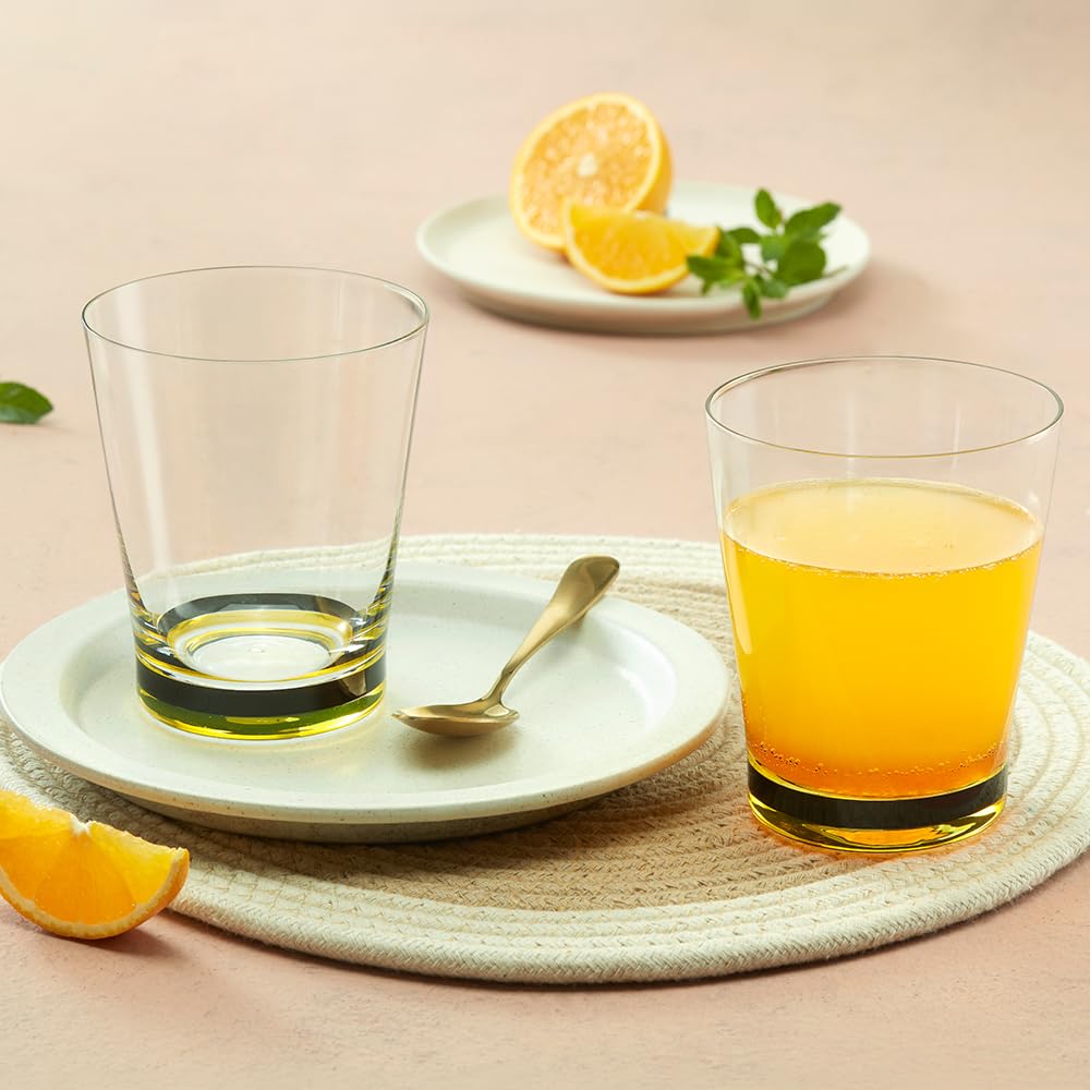 Borosil 300ml X 2pc Orra Yellow Glass Set | Tumblers With Color Base | Stylish Drinking Glasses For Water, Juice & Soft Drinks | Elegant Glassware For Home, Parties & Gifting Bgfgsd00036 - Capacity: 300 Milliliter (ml)