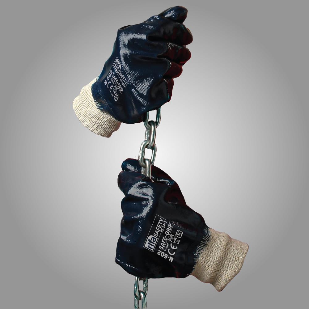 N602 Heavy Duty Nitrile Dipped Gloves Hosiery Cuff