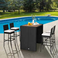 Wicker Outdoor Bar Chairs - Color: Black/grey (rattan With White/beige Cushions)