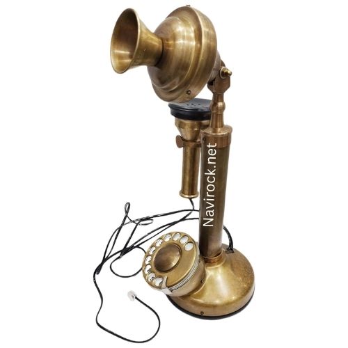 Vintage Brass Finish Candlestick Phone Retro Rotary Dial Decorative Telephone