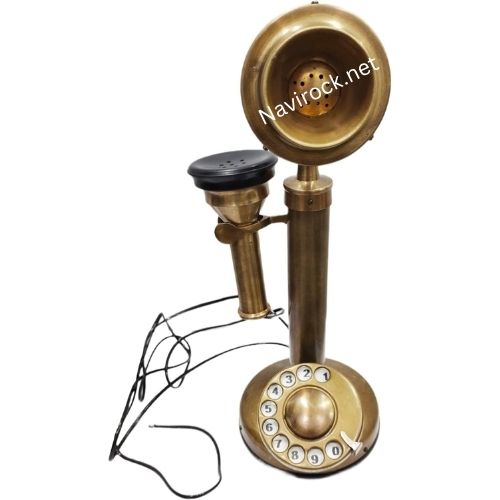 Vintage Brass Finish Candlestick Phone Retro Rotary Dial Decorative Telephone