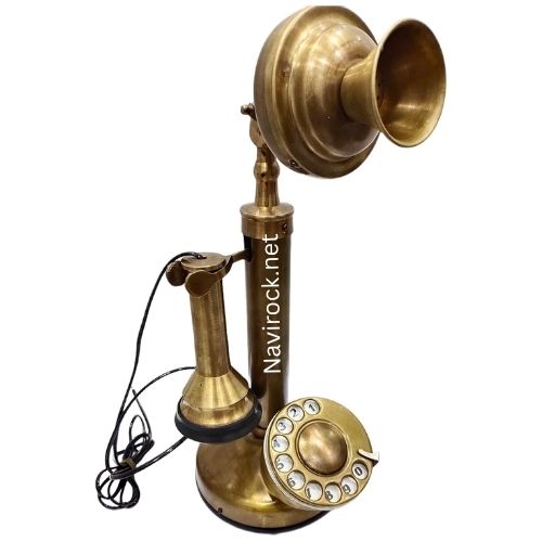 Vintage Brass Finish Candlestick Phone Retro Rotary Dial Decorative Telephone
