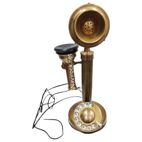 Vintage Brass Finish Candlestick Phone Retro Rotary Dial Decorative Telephone