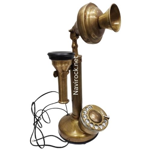 Vintage Brass Finish Candlestick Phone Retro Rotary Dial Decorative Telephone