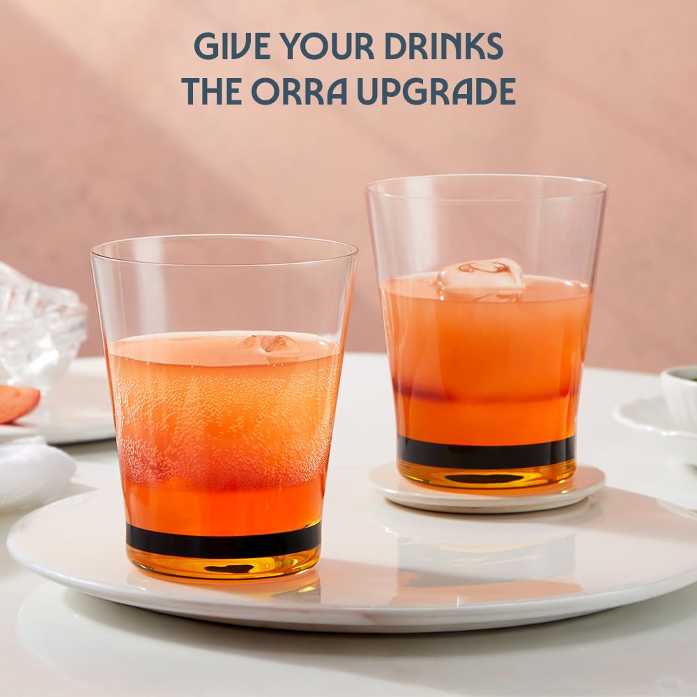 Borosil 300ml x 6pc Orra Yellow Glass Set | Tumblers with Color Base | Stylish Drinking Glasses for Water, Juice & Soft Drinks | Elegant Glassware for Home, Parties & Gifting BGFGSD00045