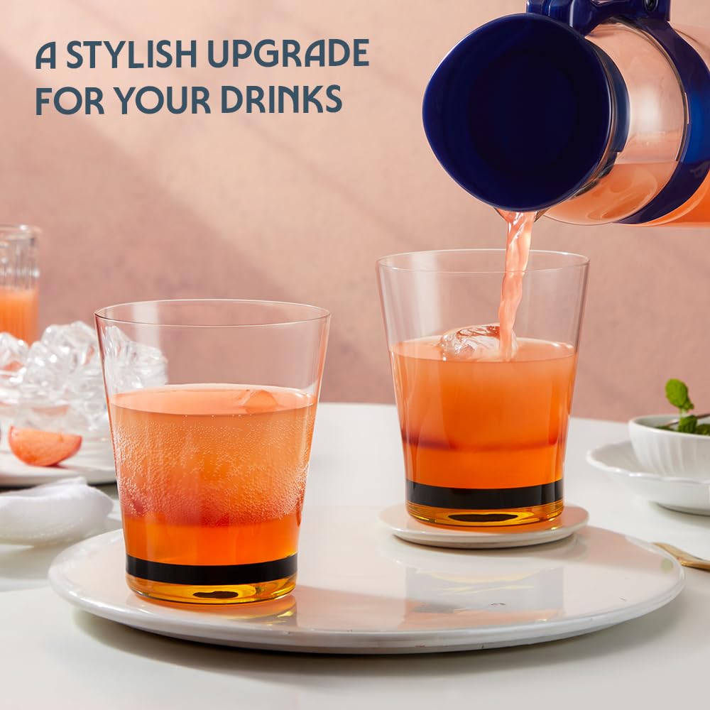 Borosil 300ml x 6pc Orra Yellow Glass Set | Tumblers with Color Base | Stylish Drinking Glasses for Water, Juice & Soft Drinks | Elegant Glassware for Home, Parties & Gifting BGFGSD00045