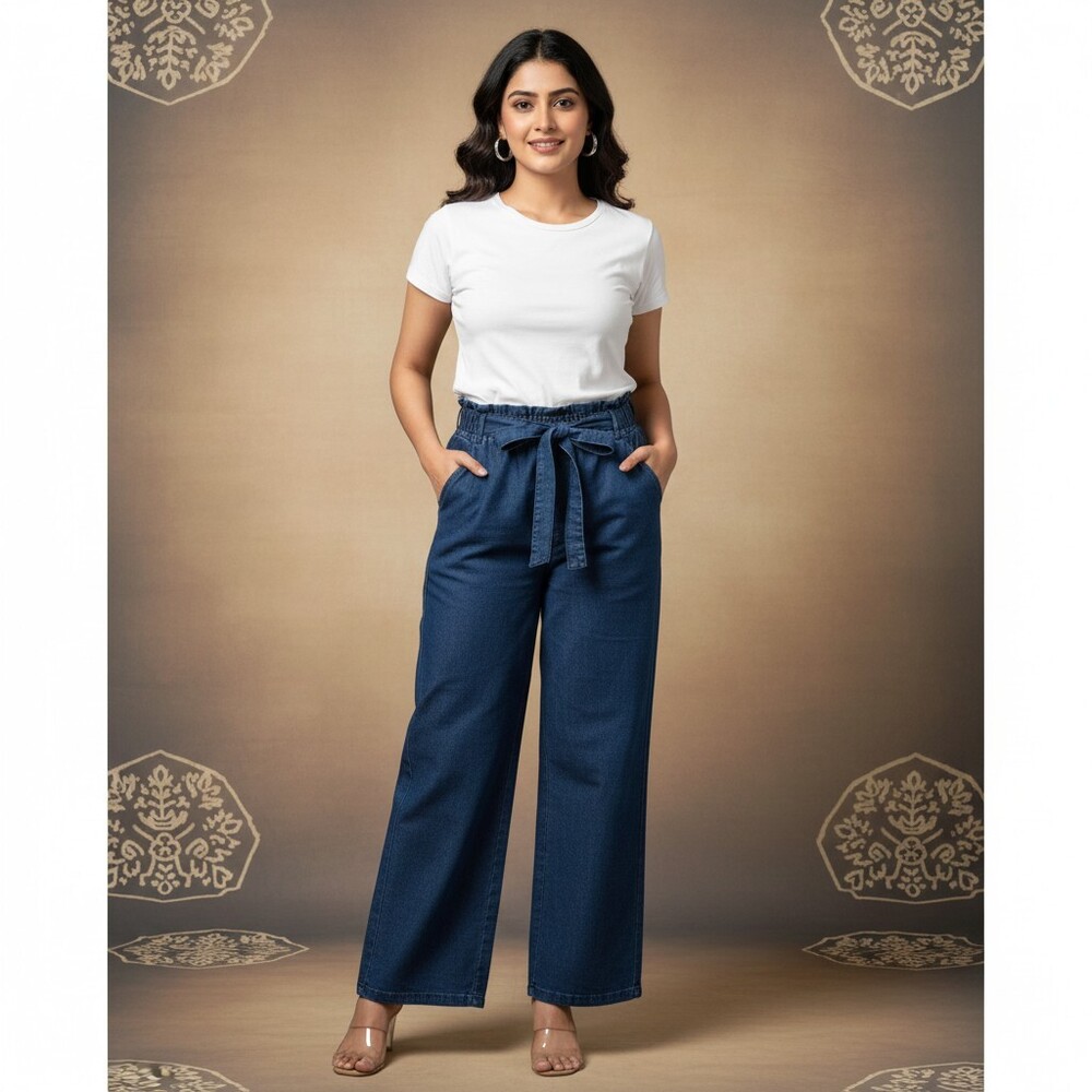 Blue Cargo Jeans With Belt