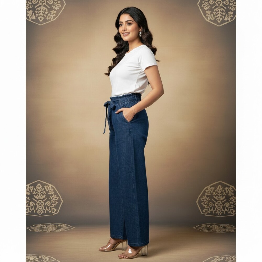 Blue Cargo Jeans With Belt