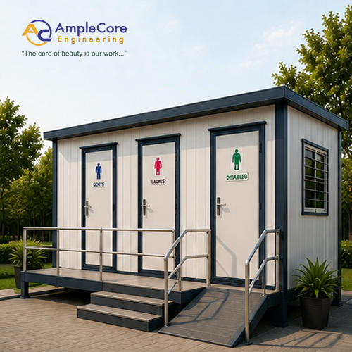 Public Toilet Cabin - Color: White With Blue Trim