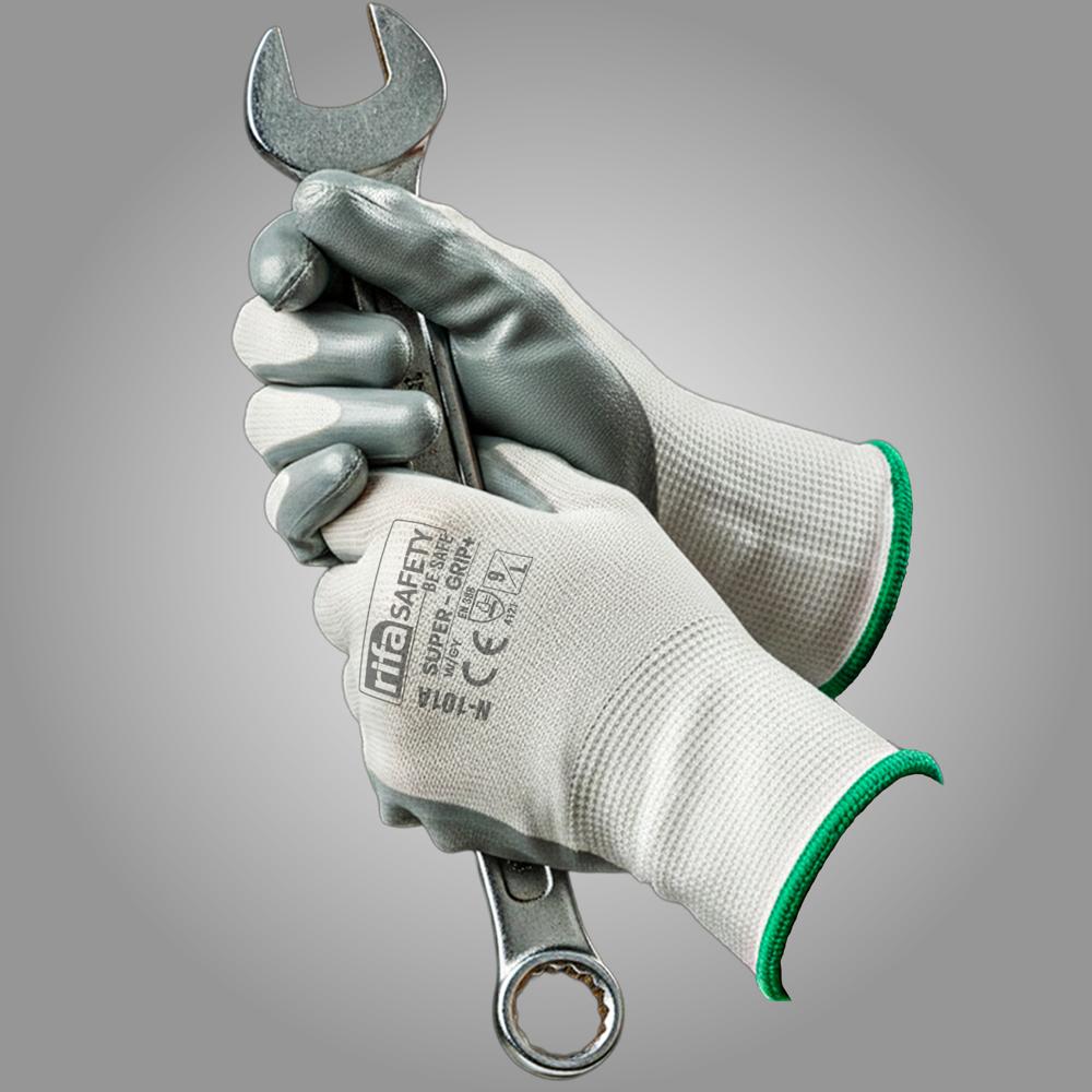 N101A+ Nitrile Coated Gloves Super Grip Grey/White Premium Quality