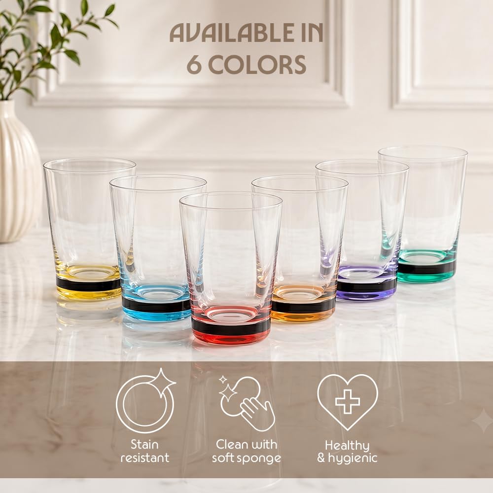 Borosil 250ml x 6pc Orra Purple Glass Set | Tumblers with Color Base | Stylish Drinking Glasses for Water, Juice & Soft Drinks | Elegant Glassware for Home, Parties & Gifting BGFGSD00056