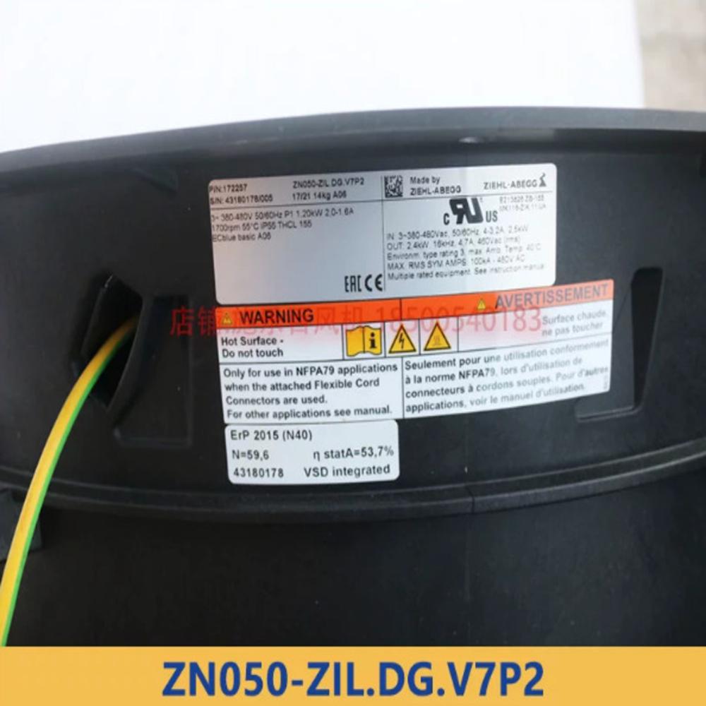 ZIEHL-ABEGG ZN050-ZIL.DG.V7P2 380/480V AC 2A 50089mm Ball Bearing Industrial Axial Cooling Fan