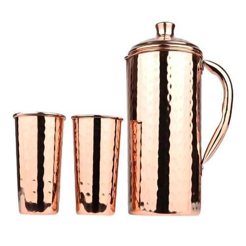 Traditional Indian Copper Water Pitcher with Lid