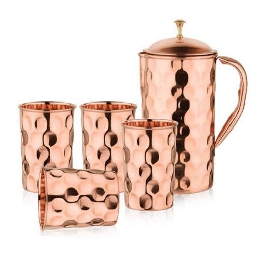 Traditional Indian Copper Water Pitcher with Lid