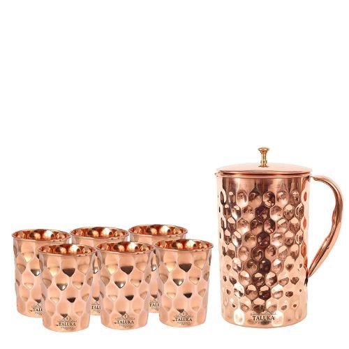 Traditional Indian Copper Water Pitcher with Lid