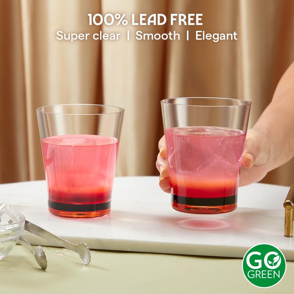 Borosil 250ml x 6pc Orra Orange Glass Set | Tumblers with Color Base | Stylish Drinking Glasses for Water, Juice & Soft Drinks | Elegant Glassware for Home, Parties & Gifting BGFGSD00055
