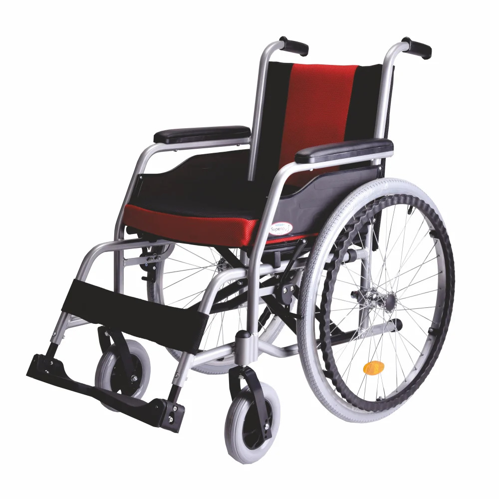 Superio Aluminium Wheelchair With Fixed Wheels & Plastic Rim | Fixed Armrest | Foldable | Weight Bearing Capacity 110kg (multicolor) - Foot Rest Material: Aluminum