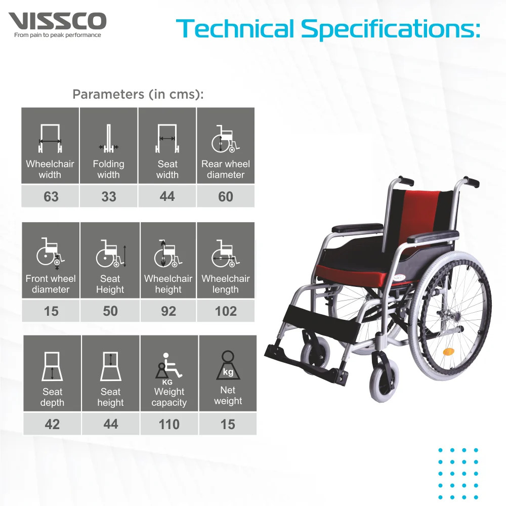Superio Aluminium Wheelchair with Fixed Wheels & Plastic Rim | Fixed Armrest | Foldable | Weight Bearing Capacity 110kg (Multicolor)